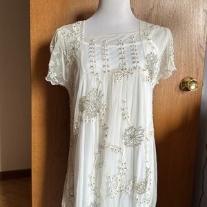 Sheryl Crow White Sheer dress with embroidered and sequined detail Size L
